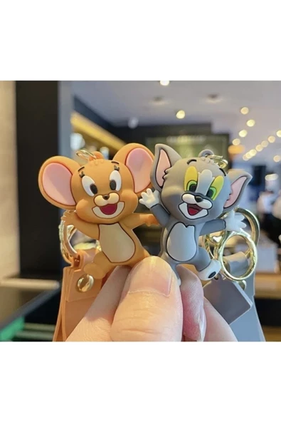 Teknotik Yeni Lüks Üç Boyutlu Silikon Tom&jerry Çift Anahtarlık Çanta Aksesuarı Ve Çocuk Oyuncağı ürün görseli 1