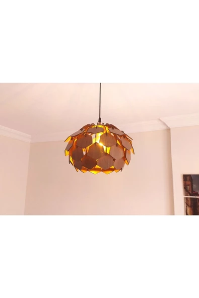 hü ma tasarım ve aksesuarYaprak Modern Tasarım Globe Küre Doğal Ahşap MDF 3D Lazer Kesim Rustik Salon Avize ürün görseli 1