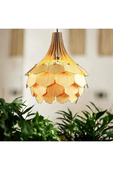 hü ma tasarım ve aksesuarPalmiye Modern Aydınlatma Tasarım Globe Küre Doğal Ahşap Mdf 3d Lazer Kesim Rustik Salon Avize ürün görseli 1