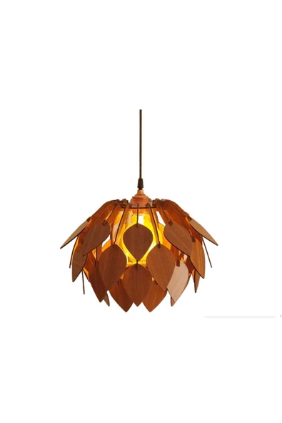 hü ma tasarım ve aksesuarModel Modern Tasarım Globe Küre Doğal Ahşap Yaprak MDF 3D Lazer Kesim Rustik Salon Avize ürün görseli 1