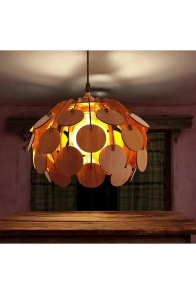 hü ma tasarım ve aksesuarCircle Modern Aydınlatma Tasarım Globe Küre Doğal Ahşap Mdf 3d Lazer Kesim Rustik Salon Avize Aplik ürün görseli 1