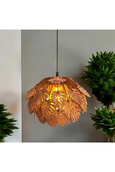 hü ma tasarım ve aksesuarCircle Modern Aydınlatma Tasarım Globe Küre Doğal Ahşap Mdf 3d Lazer Kesim Rustik Salon Avize Aplik ürün görseli 1