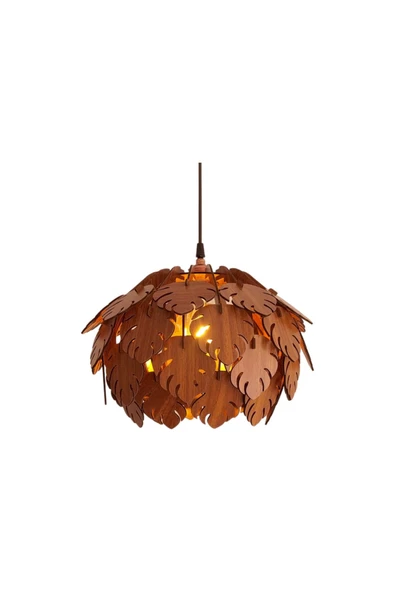 hü ma tasarım ve aksesuarOrman Model Modern Tasarım Globe Küre Doğal Ahşap Yaprak MDF 3D Lazer Kesim Rustik Salon Avize ürün görseli 1