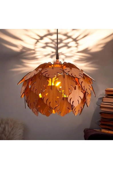 hü ma tasarım ve aksesuarCircle Modern Aydınlatma Tasarım Globe Küre Doğal Ahşap Mdf 3d Lazer Kesim Rustik Salon Avize Aplik ürün görseli 1
