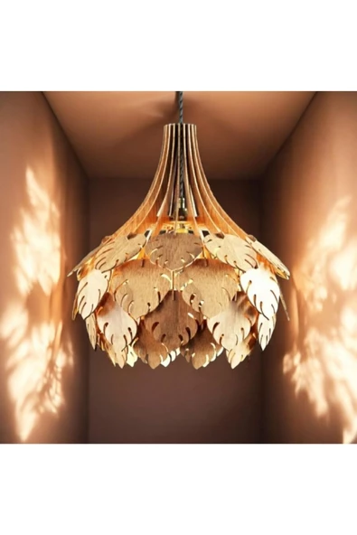 hü ma tasarım ve aksesuarPalmiye Modern Aydınlatma Tasarım Globe Küre Doğal Ahşap Mdf 3d Lazer Kesim Rustik Salon Avize ürün görseli 1
