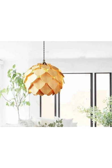 hü ma tasarım ve aksesuarEsdörtgen Modern Tasarım Globe Küre Doğal Ahşap Mdf 3d Lazer Kesim Rustik Salon Avize ürün görseli 1