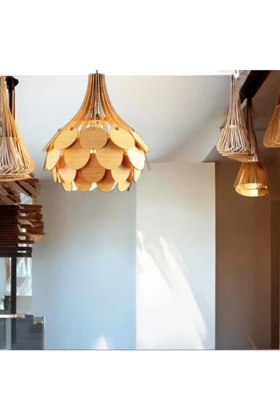 hü ma tasarım ve aksesuarPalmiye Modern Aydınlatma Tasarım Globe Küre Doğal Ahşap Mdf 3d Lazer Kesim Rustik Salon Avize ürün görseli 1
