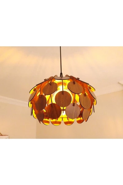 hü ma tasarım ve aksesuarYaprak Modern Tasarım Globe Küre Doğal Ahşap MDF 3D Lazer Kesim Rustik Salon Avize ürün görseli 1