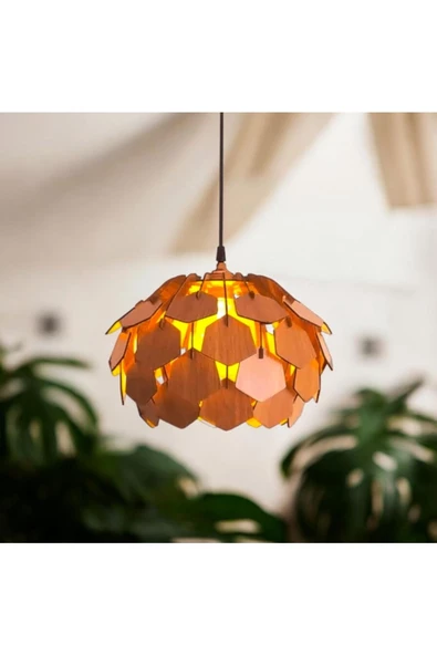 hü ma tasarım ve aksesuarCircle Modern Aydınlatma Tasarım Globe Küre Doğal Ahşap Mdf 3d Lazer Kesim Rustik Salon Avize Aplik ürün görseli 1