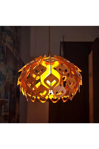 hü ma tasarım ve aksesuarCircle Modern Aydınlatma Tasarım Globe Küre Doğal Ahşap Mdf 3d Lazer Kesim Rustik Salon Avize Aplik ürün görseli 1