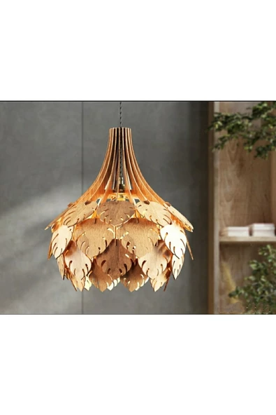 hü ma tasarım ve aksesuarIngiliz Tarzı Çınar Yaprağı Modern Globe Küre Doğal Ahşap Mdf 3d Lazer Kesim Rustik Salon Avize ürün görseli 1
