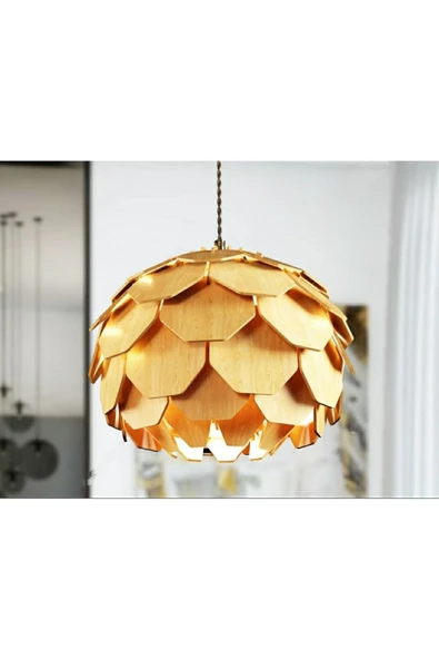hü ma tasarım ve aksesuarDörtgen Modern Tasarım Globe Küre Doğal Ahşap Mdf 3d Lazer Kesim Rustik Salon Avize ürün görseli 1