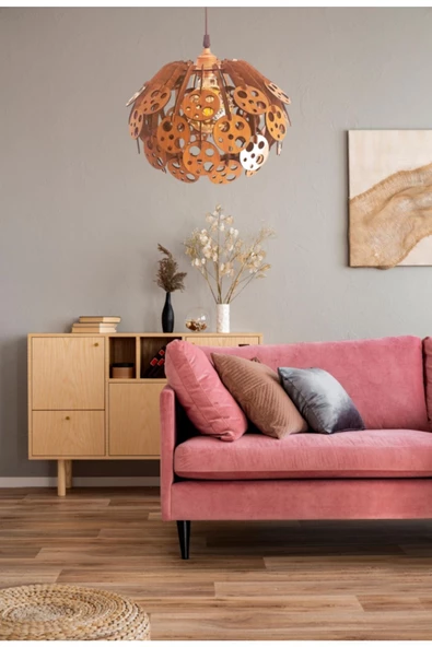 hü ma tasarım ve aksesuarCircle Modern Aydınlatma Tasarım Globe Küre Doğal Ahşap Mdf 3d Lazer Kesim Rustik Salon Avize Aplik ürün görseli 1