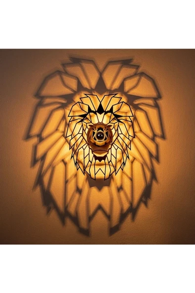 hü ma tasarım ve aksesuarLion Aslan Desenli Yansıtma Tasarımlı Doğal Ahşap Mdf Lazer Rustik Salon Aplik Duvar Dekoru ürün görseli 1