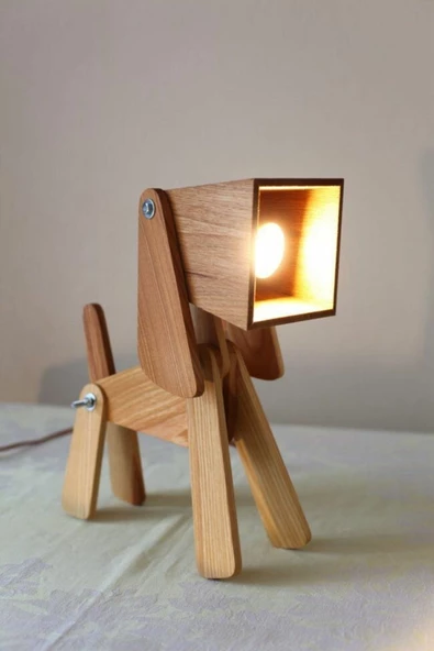 hü ma tasarım ve aksesuarÇocuk Genç Odası İçin Köpek Doğal Ahşap 3d Puzzle Abajur - Masa Lambası - Gece Lambası ürün görseli 1