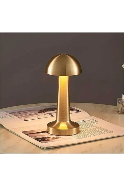 hü ma tasarım ve aksesuarMantar Model Dimmerli Şarjlı Dokunmatik Retro Masa Lambası Gold - Masa Lambası - Gece Lambası ürün görseli 1