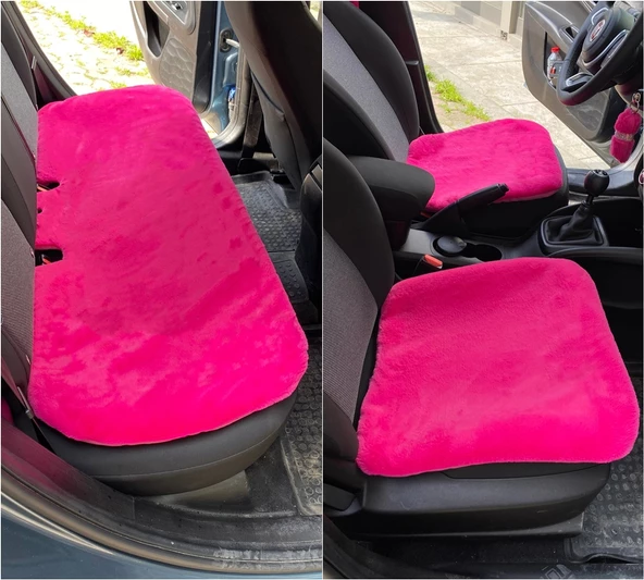 Yumuşak Tüylü Peluş Serme Oto Koltuk Koruyucu Minder Koltuk Kılıfı Ön Arka Fuşya Pembe ürün görseli 1