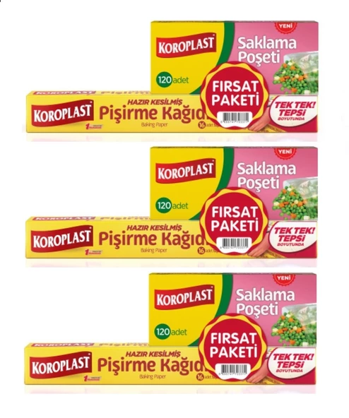 Koroplast Pişirme Kağıdı 16 Lı Saklama Poşeti 120 Li Orta Boy x 3 Set ürün görseli 1