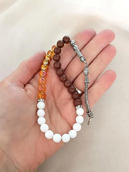 Tesbih 33 lük 8 mm Küre Kesim Karışık Doğal Taşı Tespih ürün görseli 1