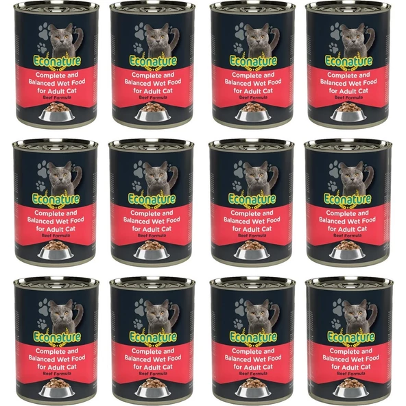 Econature Yetişkin Sığır Etli Kedi Konserve Maması 400 Gram x 12'li ürün görseli 1