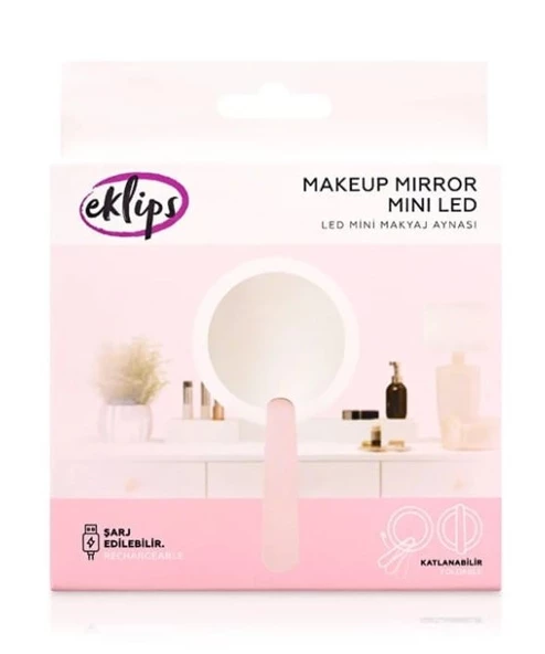 Eklips Mini Makyaj Aynası Led Pembe ürün görseli 1