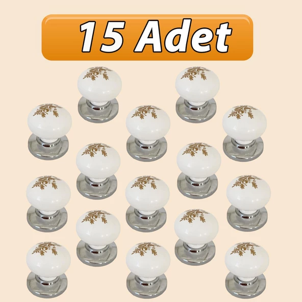 15 Adet Yasemin Kulp Beyaz Polimer Düğme Kulp Krom Tablalı Mobilya Mutfak Dolabı Çekmece Kulbu Kulpları ürün görseli 1