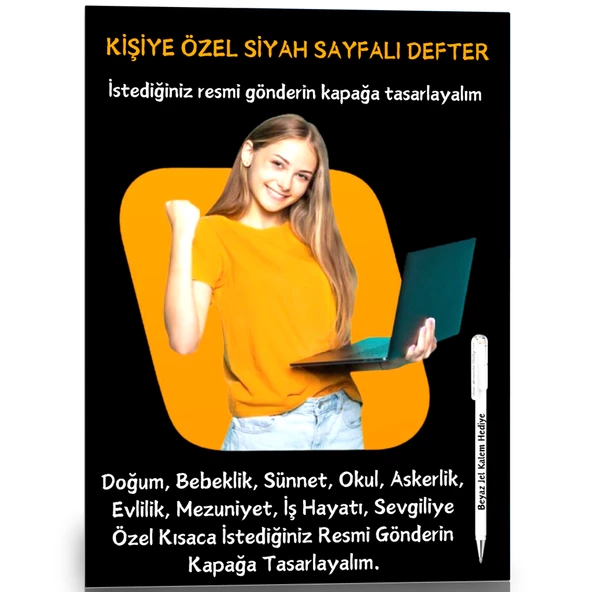 Kişiye Özel Siyah Sayfalı Defter A4-A5 (60 Sayfa) Beyaz Kalem Hediyeli ürün görseli 1
