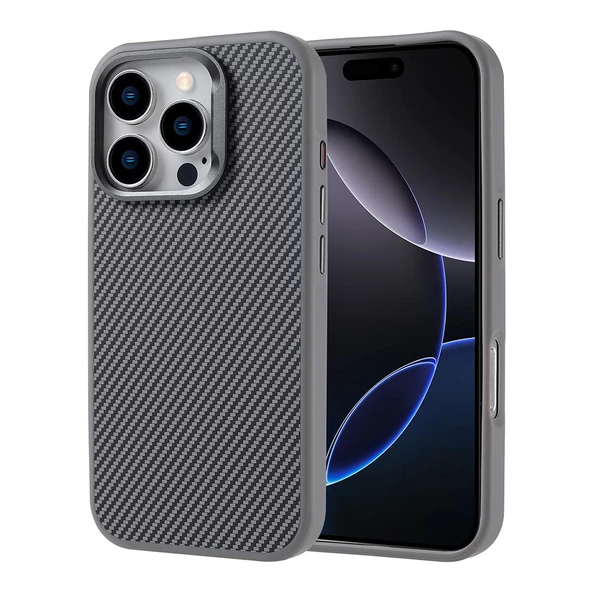 iPhone 16 Pro Kılıf Magsafe Şarj Özellikli Karbon Fiber Görünümlü Troy Kapak ürün görseli 1