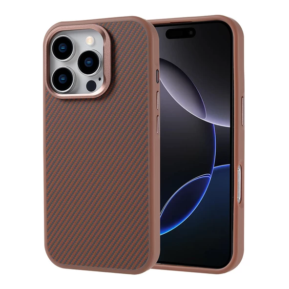 iPhone 16 Pro Max Kılıf Magsafe Şarj Özellikli Karbon Fiber Görünümlü Troy Kapak ürün görseli 1