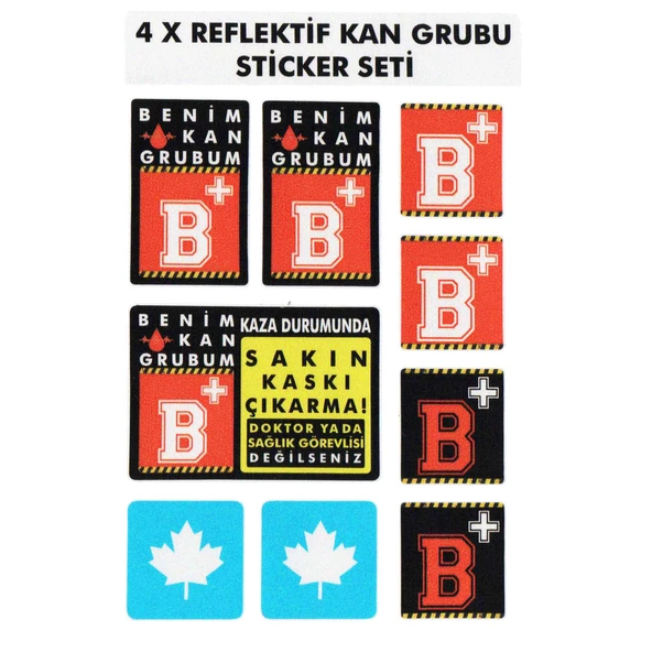Çınar Extreme® B Rh+ (Pozitif) Kaskımı Çıkartma Yazılı 7 Parçalı Reflektif Kan Grubu Sticker Seti ürün görseli 1