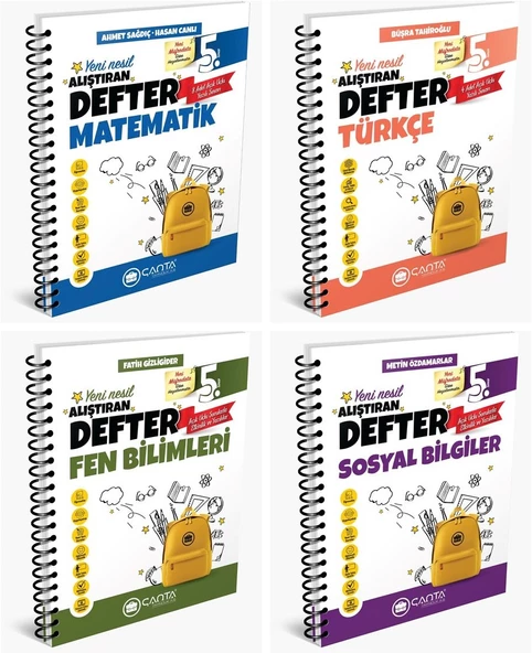 Çanta 2025 5. Sınıf Matematik + Türkçe + Fen + Sosyal Alıştıran Defter Seti 4 Kitap Güncel Müfredat ürün görseli 1