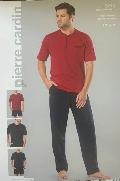 PİERRE CARDİN 3 LÜ PİJAMA SET 5370 BORDO RENK S BEDEN ürün görseli 1