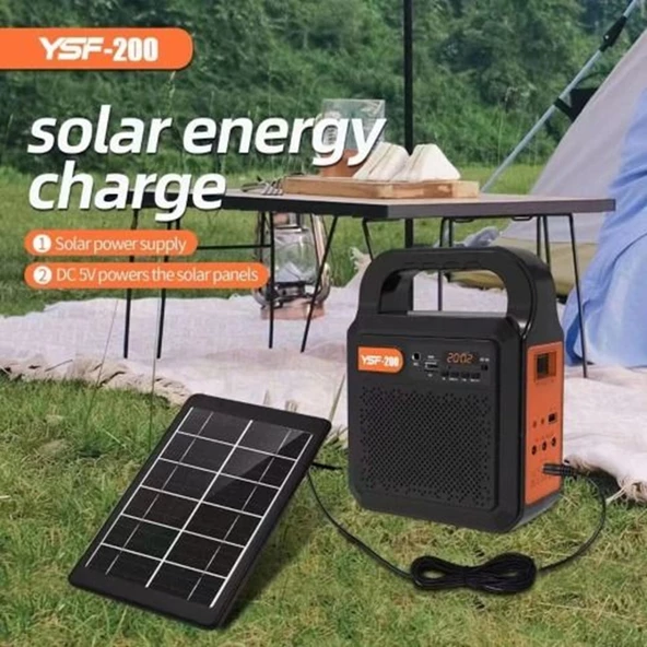 Kamp Lambası Güneş Enerjili Aydınlatma Sistemi 3Ampul,Powerbank,Işıldak,Radyo,Müzik Speaker,USB/TF 6000 Mah-GSU-200 ürün görseli 1