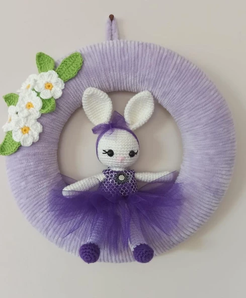 Çiçekli Tavşan Kapı Süsü Amigurumi Organik Oyuncak ürün görseli 1