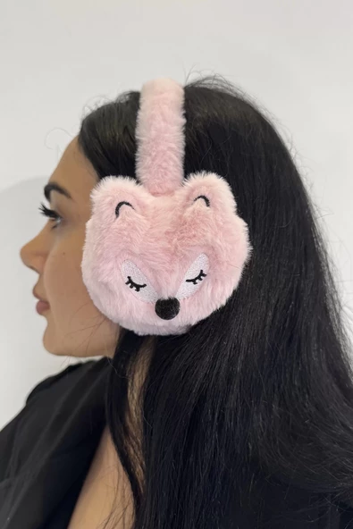 Pembe Renk Tilki Figürlü Peluş Kulaklık - Resim 2