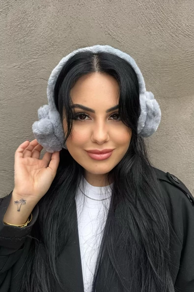 Gri Renk Ayıcık Figürlü Peluş Kulaklık ürün görseli 1