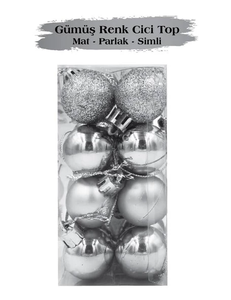 Yılbaşı Top Süs 3 Cm Mat Simli Parlak Gümüş 16lı ürün görseli 1