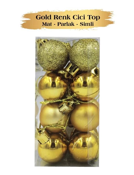 Yılbaşı Top Süs 3 Cm Mat Simli Parlak Gold 16lı ürün görseli 1