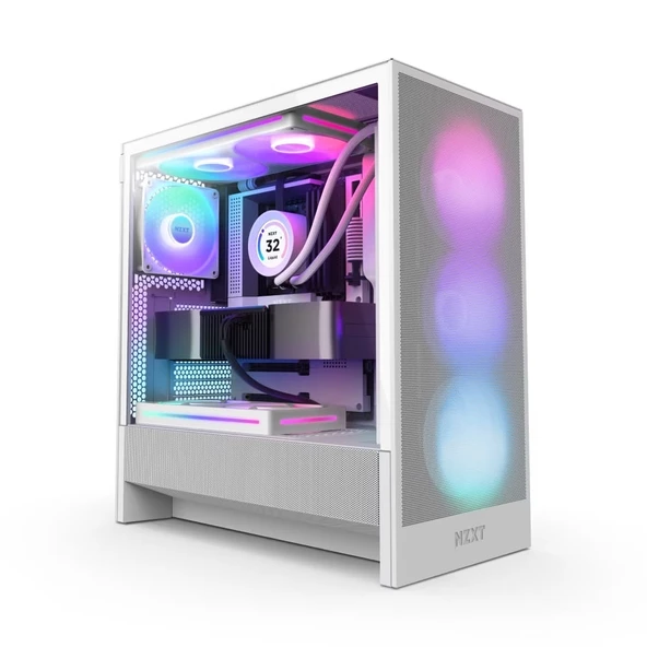 NZXT H5 Flow RGB 2024 CC-H52FW-R1 F360 RGB Fanlı ATX Beyaz Bilgisayar Kasası ürün görseli 1