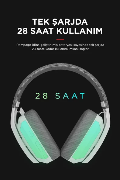 Rampage BLITZ Beyaz/Gri Wireless 2.4G+ Bluetooth Mikrofonlu Kablosuz Oyuncu Kulaklığı - Resim 4
