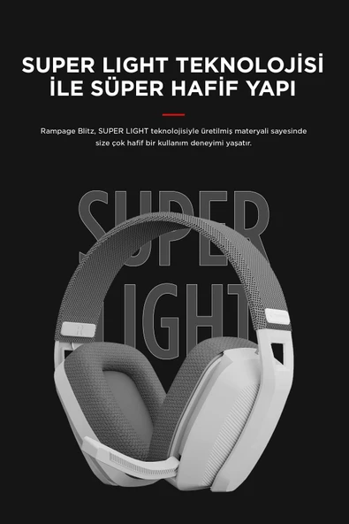 Rampage BLITZ Beyaz/Gri Wireless 2.4G+ Bluetooth Mikrofonlu Kablosuz Oyuncu Kulaklığı - Resim 3