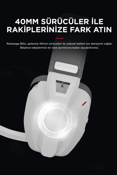 Rampage BLITZ Beyaz/Gri Wireless 2.4G+ Bluetooth Mikrofonlu Kablosuz Oyuncu Kulaklığı - Resim 5