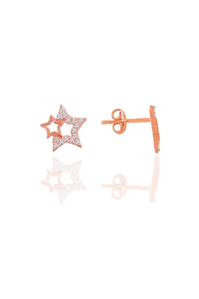 Gümüş rose zirkon taşlı gecenin yıldızları kadın küpe SGTL12660ROSE ürün görseli 1
