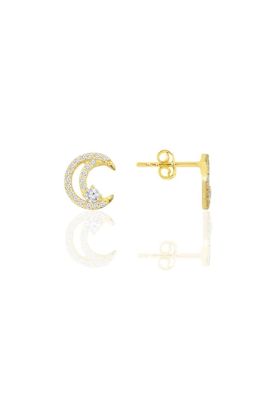 Gümüş altın yaldızlı zirkon taşlı hilal ışıltısı kadın küpe SGTL12655GOLD ürün görseli 1