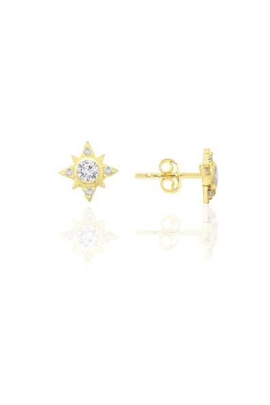 Gümüş altın yaldızlı zirkon taşlı kuzey ışığı kadın küpe SGTL12658GOLD ürün görseli 1