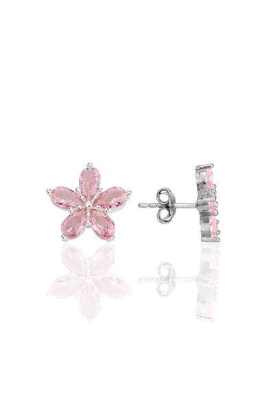 Gümüş rodyumlu damla kesim pembe zirkon taşlı çiçek küpe SGTL12341PEMBE ürün görseli 1