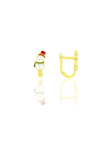 Gümüş altın yaldızlı mineli kardan adam küpe SGTL12654GOLD ürün görseli 1