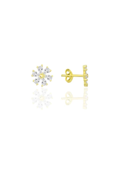Gümüş altın yaldızlı zirkon taşlı kristal çiçek küpe SGTL12662GOLD ürün görseli 1