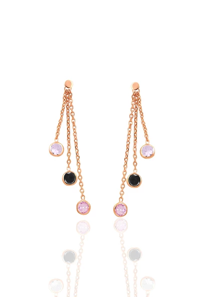 Gümüş rose zirkon taşlı renkli zincir ışıltısı küpe SGTL12632ROSE ürün görseli 1