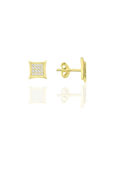 Gümüş altın yaldızlı zirkon taşlı şık kare kadın küpe SGTL12661GOLD ürün görseli 1